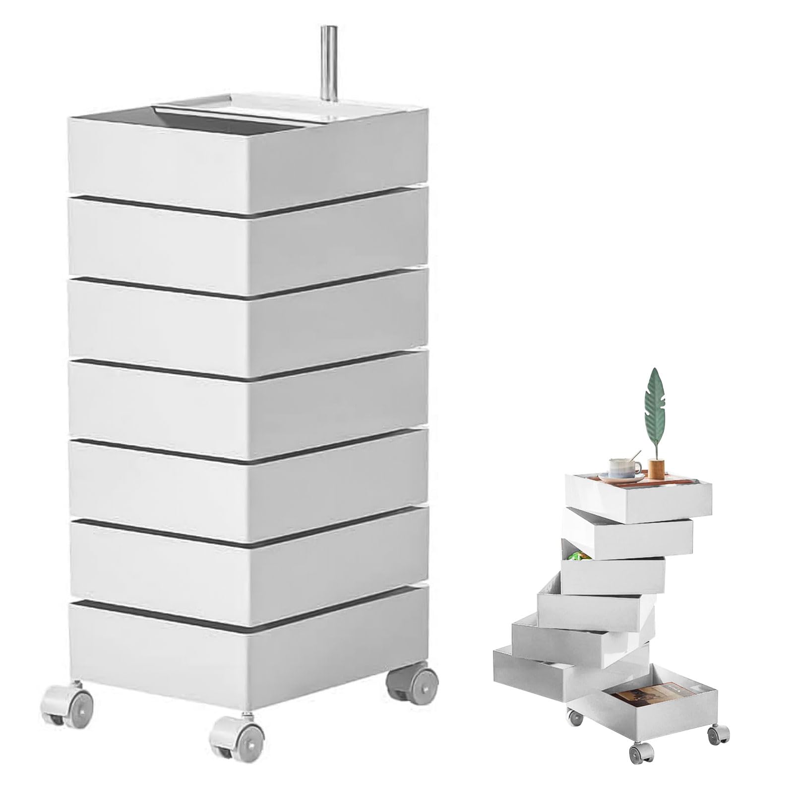 LWWJJ Drawer Chest with Wheels, 7 Tier End Side Table & Bedside Furniture, Drawers End Table, 360° Rotating and Removable Storage File Cabinet with