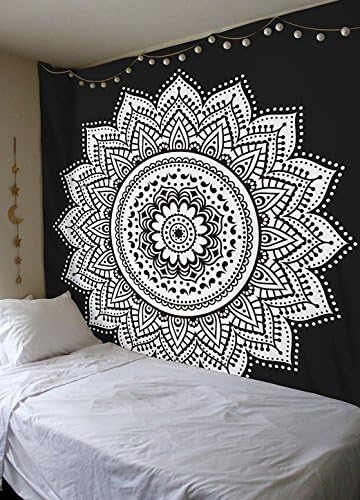 Tanly Mandala Tapestry,Hindu Indian Bohemian Tapestries,Black and White Dorms Wall Hanging,Hippie Art Wall Décor,Large Size 60"x60"