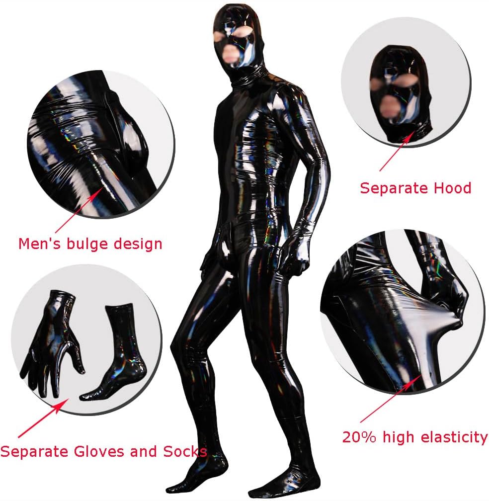 Men's Sexy Wet Look Synthetic Latex Zentai Bodysuit Full-body Handmade Back Zipper Catsuit Jumpsuit Clubwear