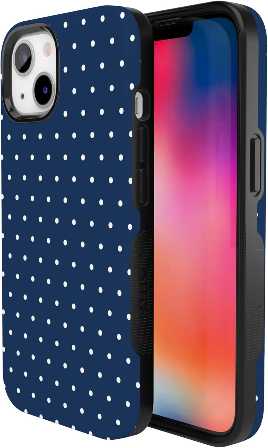Casely iPhone 13 Case | On the Dot | Navy Polka Dot | Bold Protective Design | Compatible with MagSafe