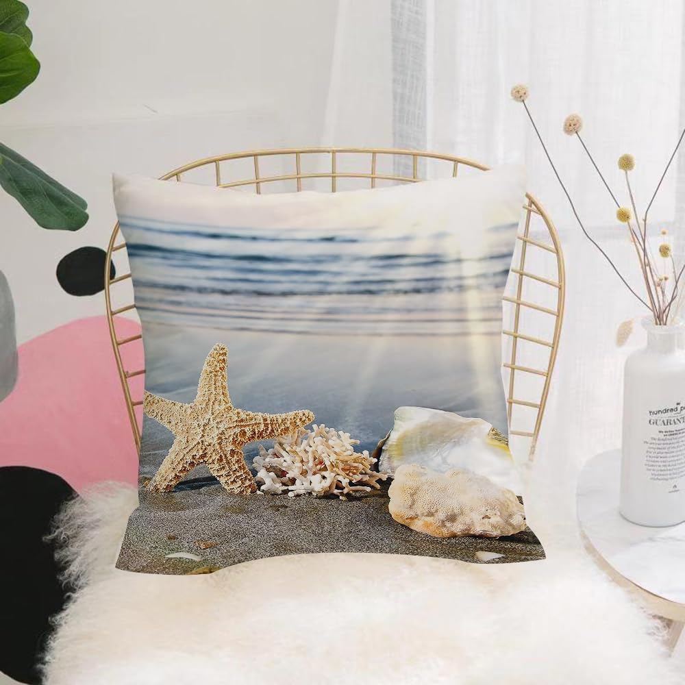 Hyosxw Sea Star And Corals On A Beautiful Beach - A5 Cushion Cover,Throw Pillow Case Home Decorative For Living Room Bedroom Sofa Chair 18X18 Inch,Sea Star And Corals On A Beautiful Beach,Pillowcase 45X45cm