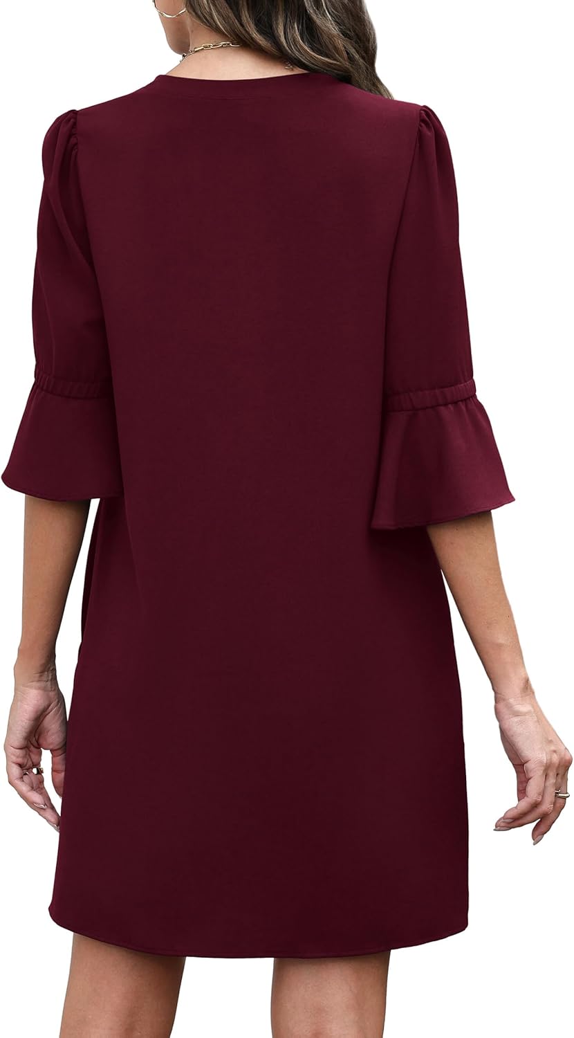 RUMIA Shift Dress for Women V Neck Ruffle Short Sleeve Loose Casual Summer Dress - Image 5