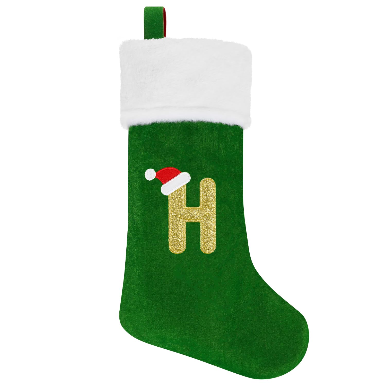 Veylin Green Large Christmas Stockings, 20 Inch Alphabet Christmas Stockings Large Embroidered Stockings Letter Christmas Stockings For Kids/Adult Alphabet H
