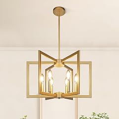 6-Light Gold Pendant Light Modern Farmhouse Dining Room Light Fixtures Over Table Industrial Metal Geometric Kitchen Chandelier for