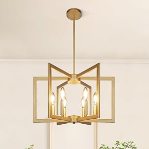 6-Light Gold Pendant Light Modern Farmhouse Dining Room Light Fixtures Over Table Industrial Metal Geometric Kitchen Chandelier for