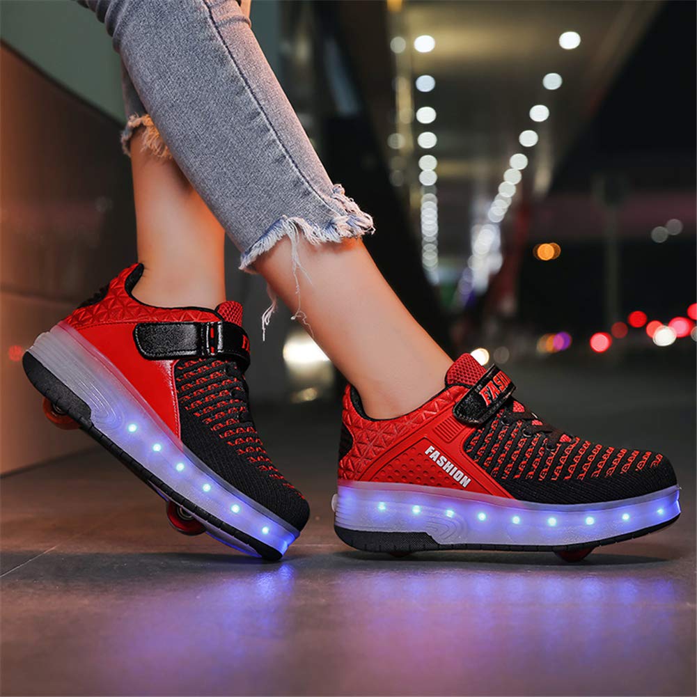 Axcer USB Aufladen LED Leuchtend Schuhe mit Doppelt Rollen Ultraleicht Einziehbar Outdoor Sportschuhe 7 Farbe Farbwechsel Blinkschuhe Skateboardschuhe Blinking Gymnastik Sneaker für Junge Mädchen