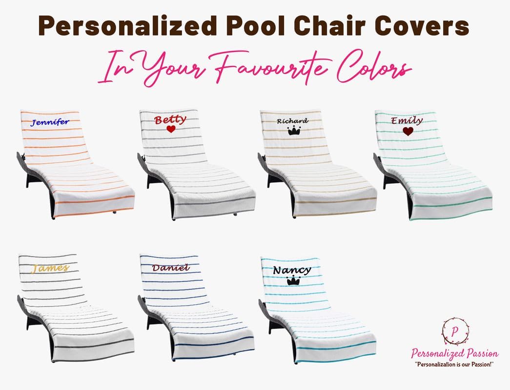 Personalized Passion Pool Lounge Chair Towel Covers 30"x85" - Super Soft and Highly Absorbent Cotton Beach Chair Cover for Hotel Pool Sunbathing, Outdoor Patio - Stripped Navy