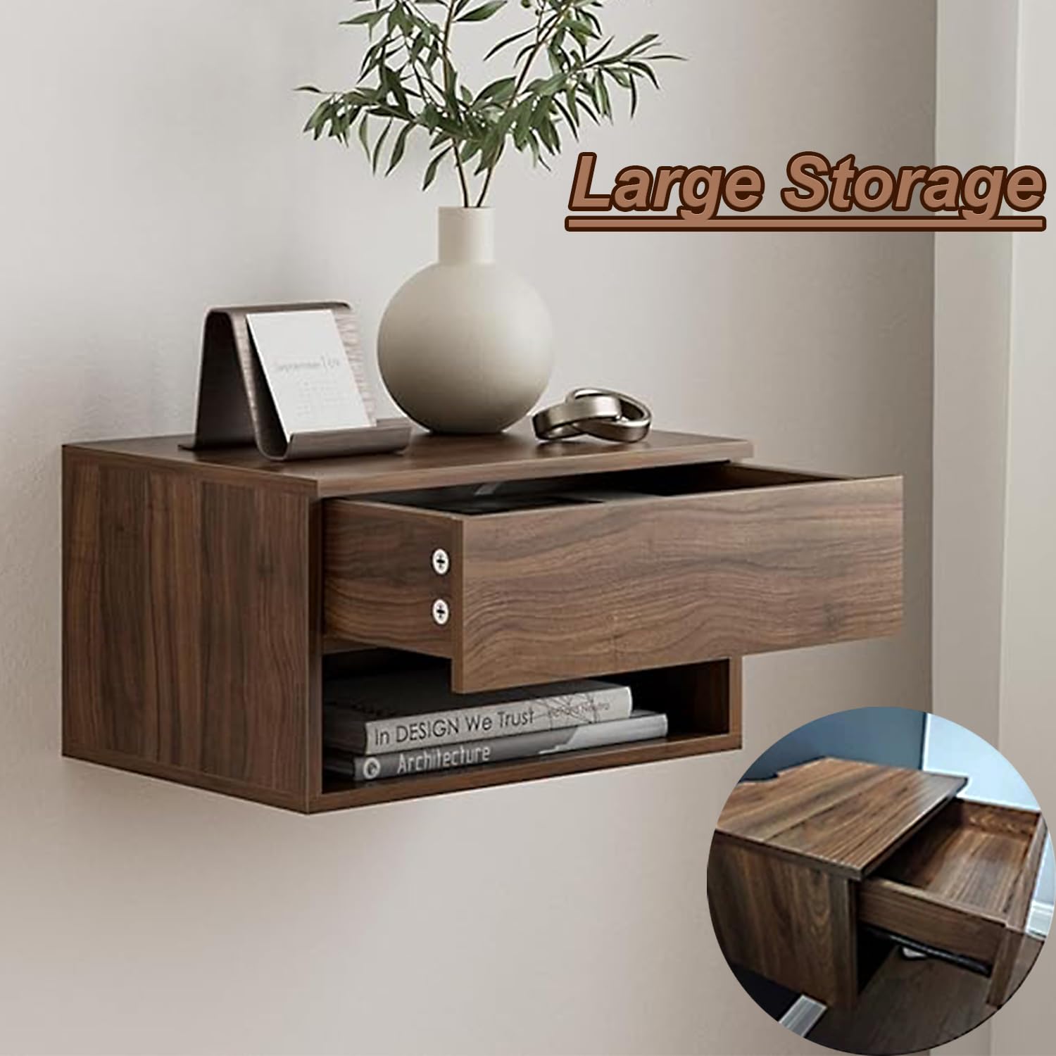 Comodino sospeso, mensola sospesa con cassetto, mensola a Parete con Contenitore, Piccolo tavolino Moderno con mensola Aperta, per camere da Letto, Soggiorno, Ufficio, Bagno