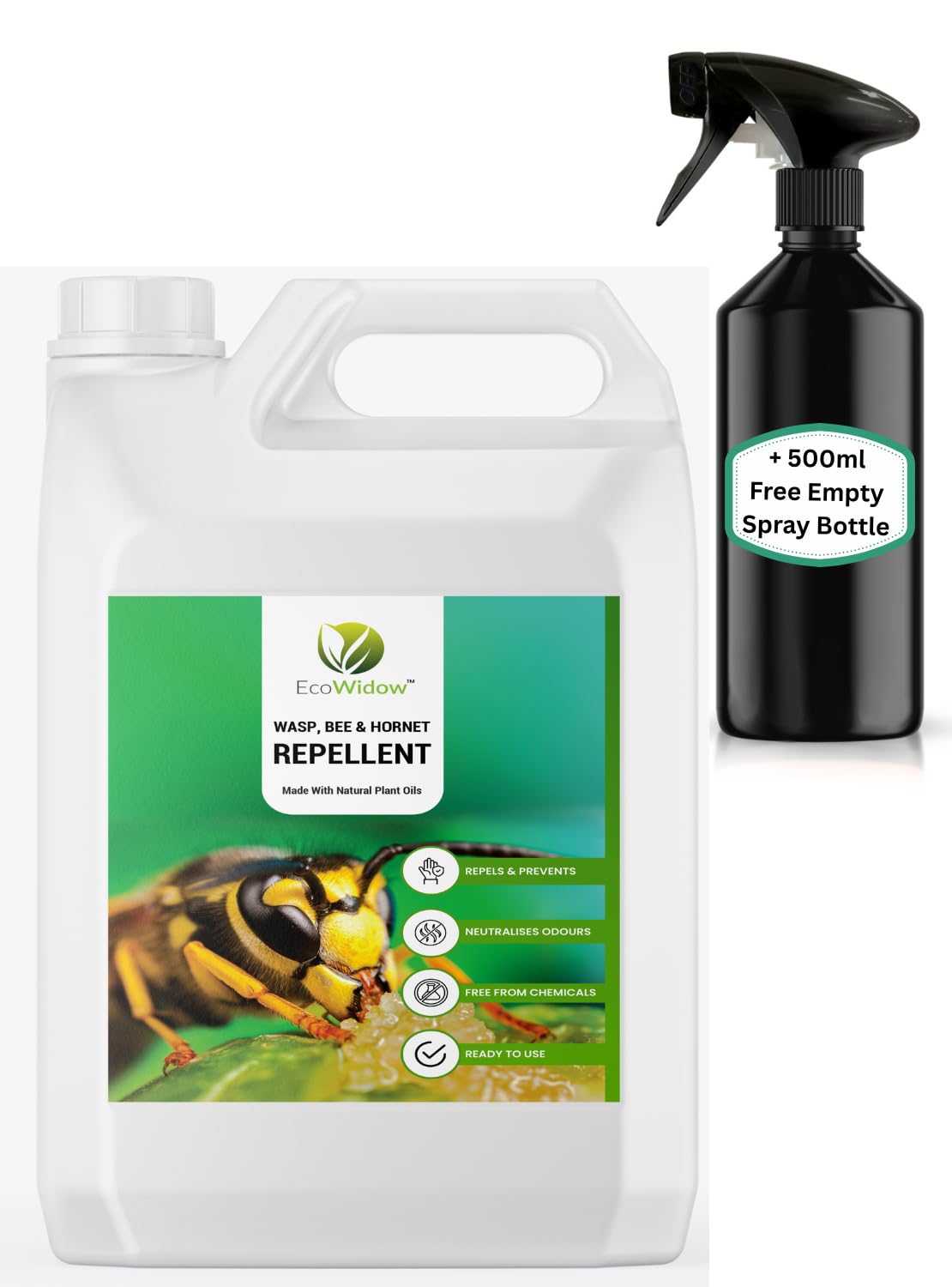 EcoWidow Wasp Bee Hornet Repellent Spray 2L - Natural, Vegan-Friendly, Eco-Safe - Effective Indoor & Outdoor Anti-Wasp & Bee Solution - Safe Alternative to Nest Terminator