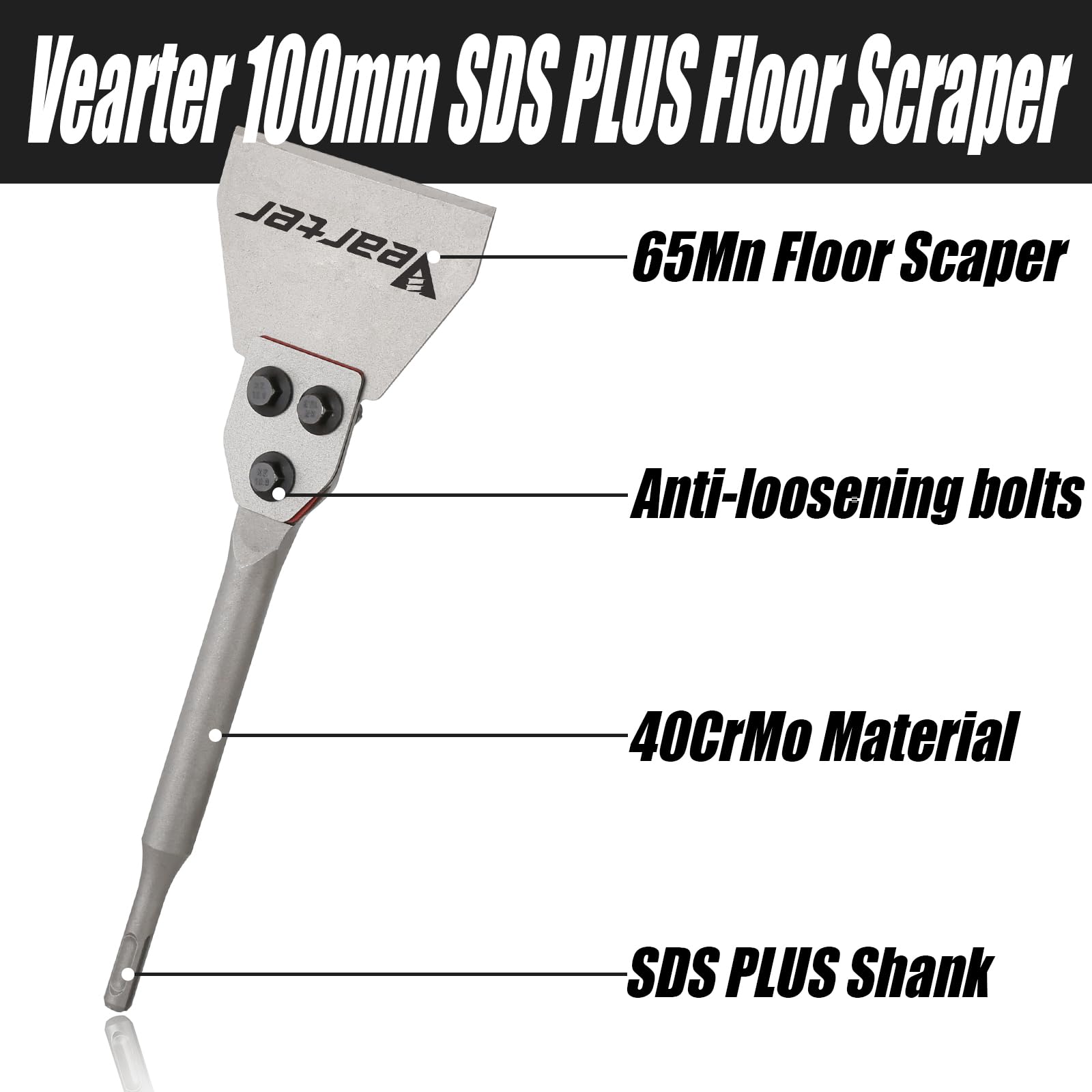 Vearter 4''x12'' SDS Plus Shank Electric Hammer Floor Scraper Replaceable Blade Chisel Drill Bit for Tile Brick Concrete Removal