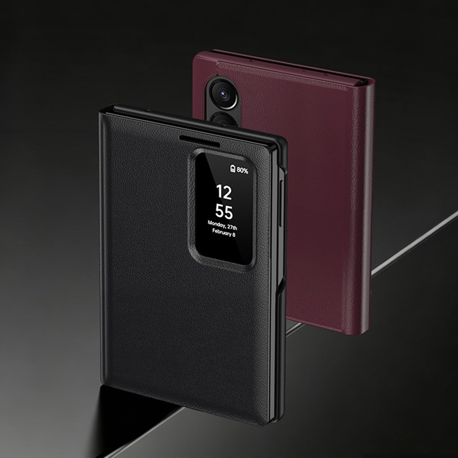 Étui en cuir compatible avec Samsung Galaxy Z Fold 8, étui à rabat avec fenêtre creuse - Vert