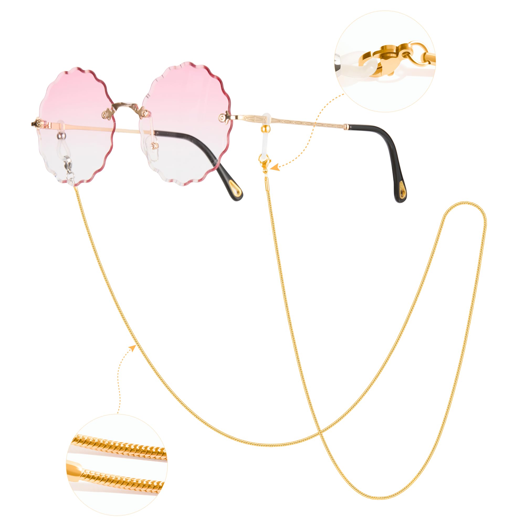 Glasses Chain for Women 75cm - Stainless Steel Eyeglass Holder with Anti-Slip Silicone Tips-image-35