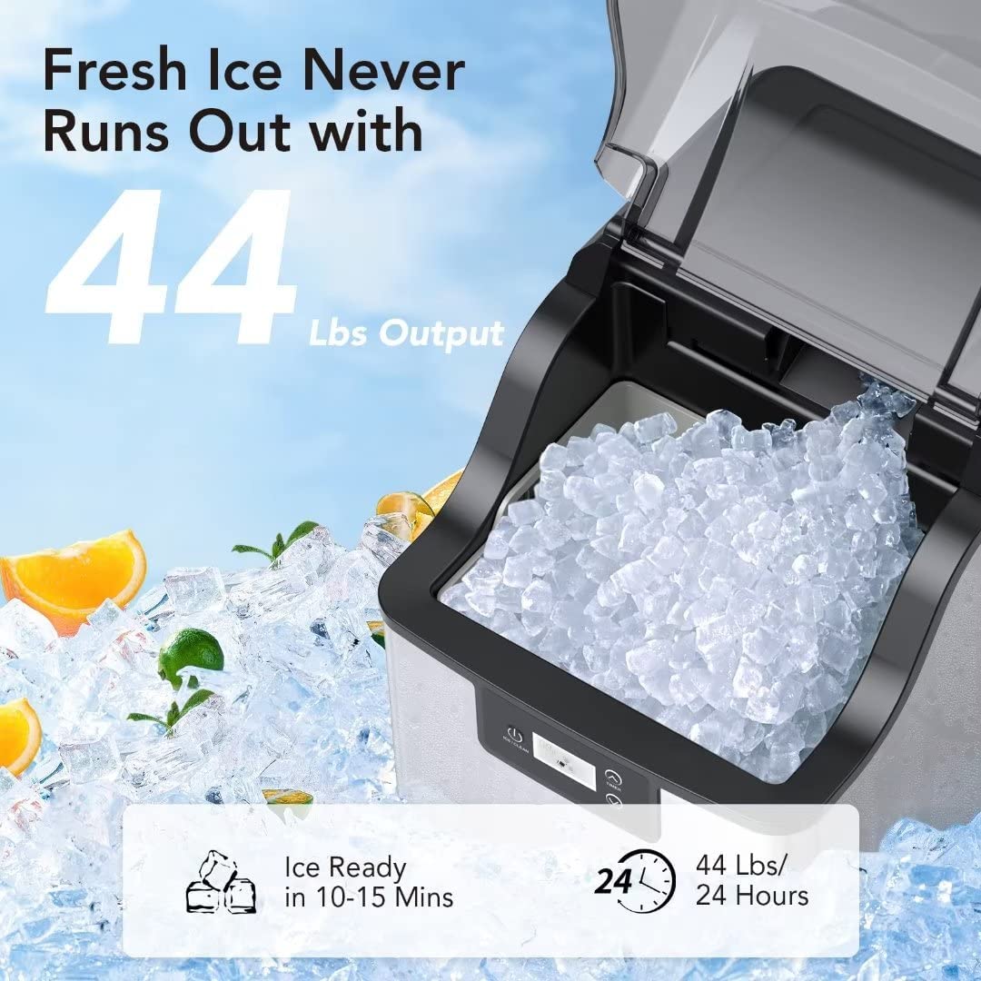 Garvee Compact Countertop Ice Maker, 44 Lbs/Day Nugget Ice Maker Machine, Stainless Steel Pebble Ice Cube Maker With Self-Cleaning, 24h Timer, Ice Basket And Ice Scoop For Home, RV, Office on Fridge.com - View 2