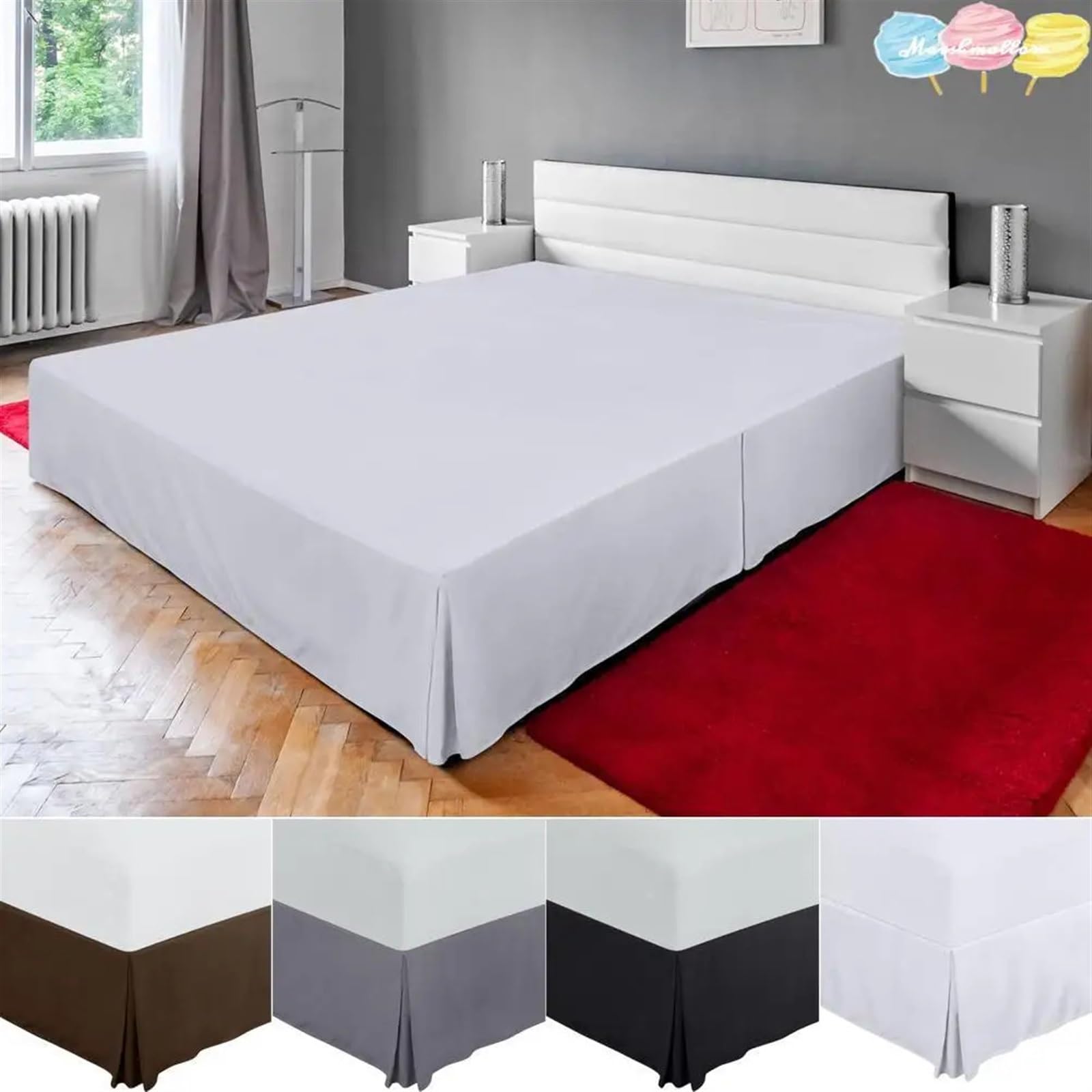 Falda de Cama con Volantes Falda de Cama de Hotel Falda de Cama de Color Liso Suave for Hotel con fácil Ajuste(Brown,L)