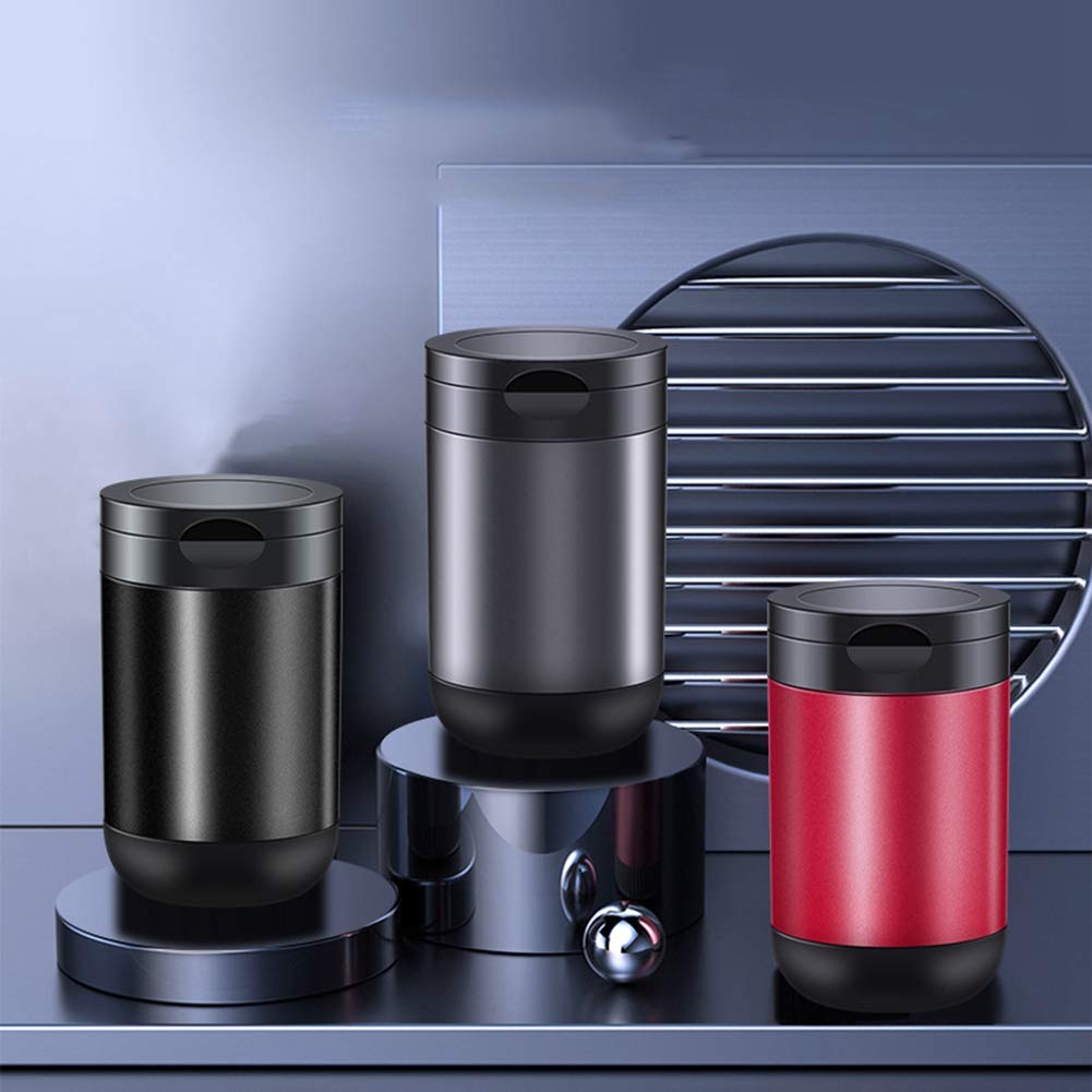 Surakey Portable Ashtray for Car Detachable Stainless Steel Ash Tray with Lid LED Blue Light Windproof Multifunctional Wear-Resistant Removable Seal Lighting Mini Trash Can for Car Use Gray Large