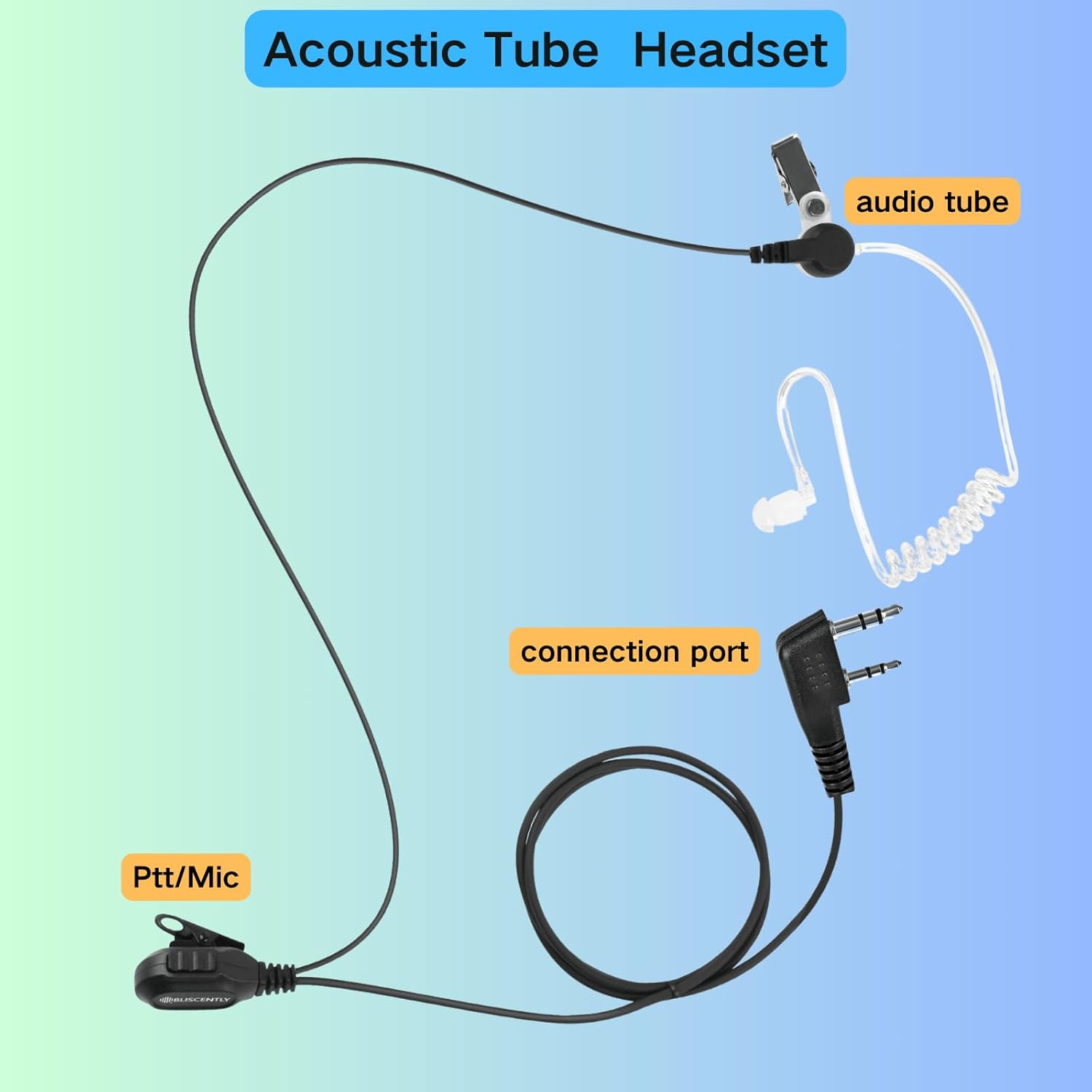 10-Pack Covert Tube Earpiece Headset for Kenwood, Wouxun, Puxing, Weierwei Walkie Talkies | Big PTT Mic, 2-Wire 2-Pin Earpiece Kit, Black