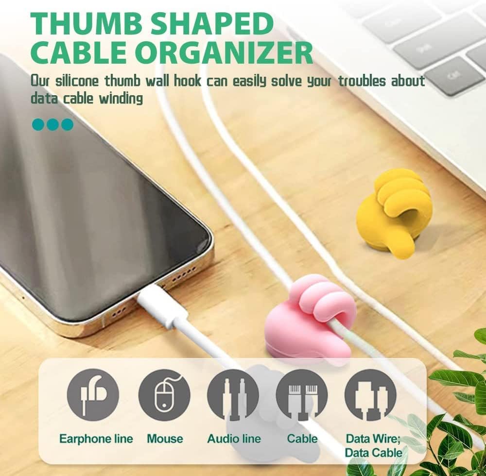 CHNLML 16PCS Silicone Thumb Wall Hooks Funny Cord Holders for Cables,Self-Adhesive Wall Decoration Hook Home/Office Data Cable Clip Wire Desk Organizer