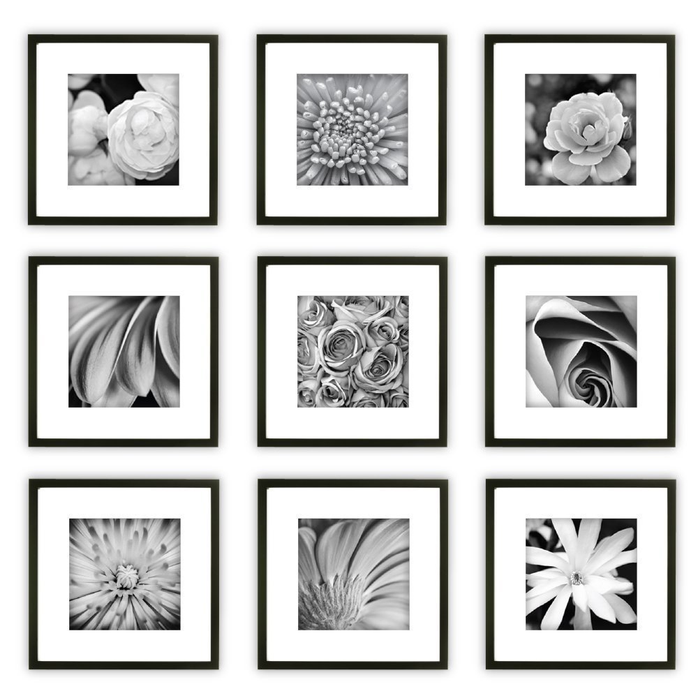 HighOnDesignSquare Wooden Photo Frame Wall Gallery Kit set of 9 pieces in Black Colour