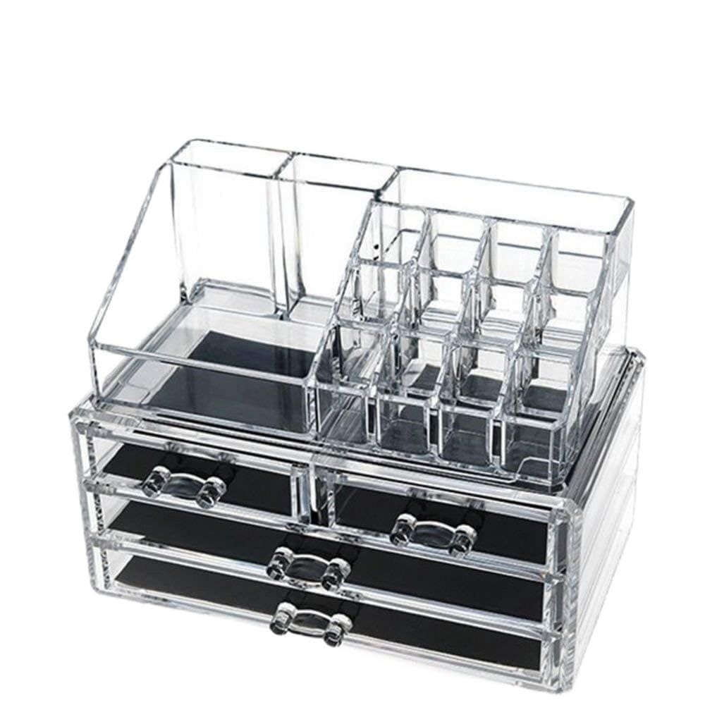 Acrylic Makeup Organiser, Clear, with 4 Drawers and Multiple Compartments, Vanity Storage Box-image-42