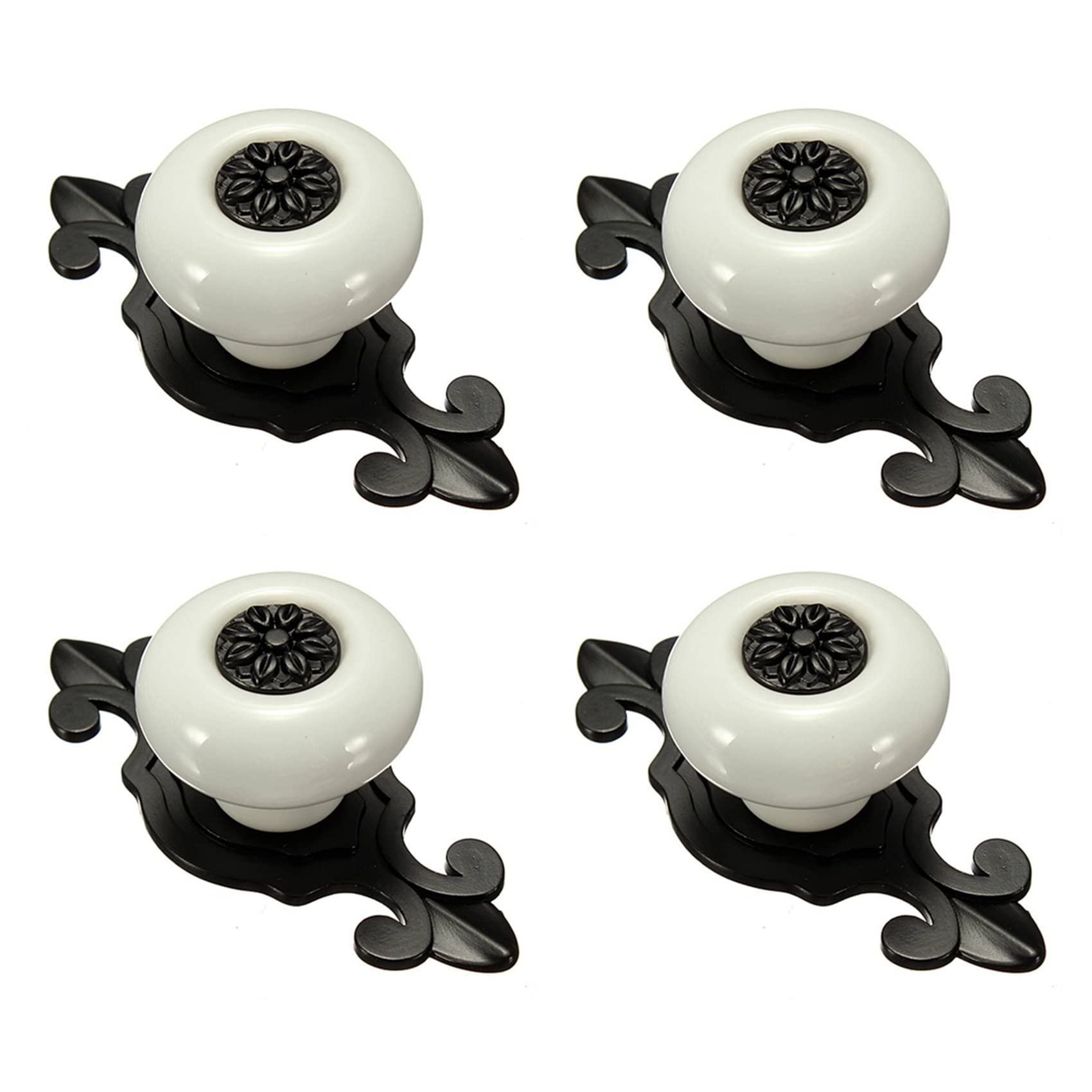 GROCKSTR 4X Vintage Ceramic Door Knobs Drawer Cabinet Cupboard Pull Handle White+Black