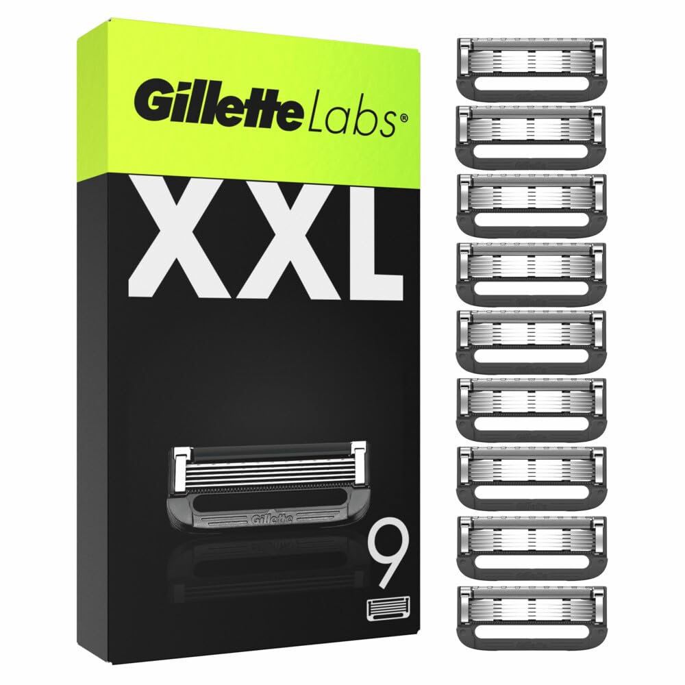 Gillette Labs - Set di 9 ricariche per rasoio da uomo, con 5 migliori lame di marca, barra esfoliante per una rasatura morbida ed efficace, compatibili con le maniche GilletteLabs