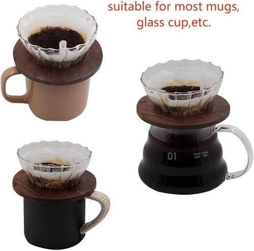 Miniatura 5 de Gotero de café de vidrio con soporte de madera y bolsa de almacenamiento, cafetera portátil de viaje, filtro de café reutilizable para acampar y