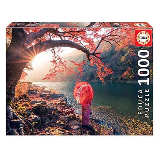 Educa - Puzzle de 1000 pièces pour Adultes | Lever De Soleil sur Le Fleuve Katsura, Japon. Comprend Fix Puzzle Tail pour l'accrocher Une Fois l'assemblage terminé. À partir de 14 Ans (18455)