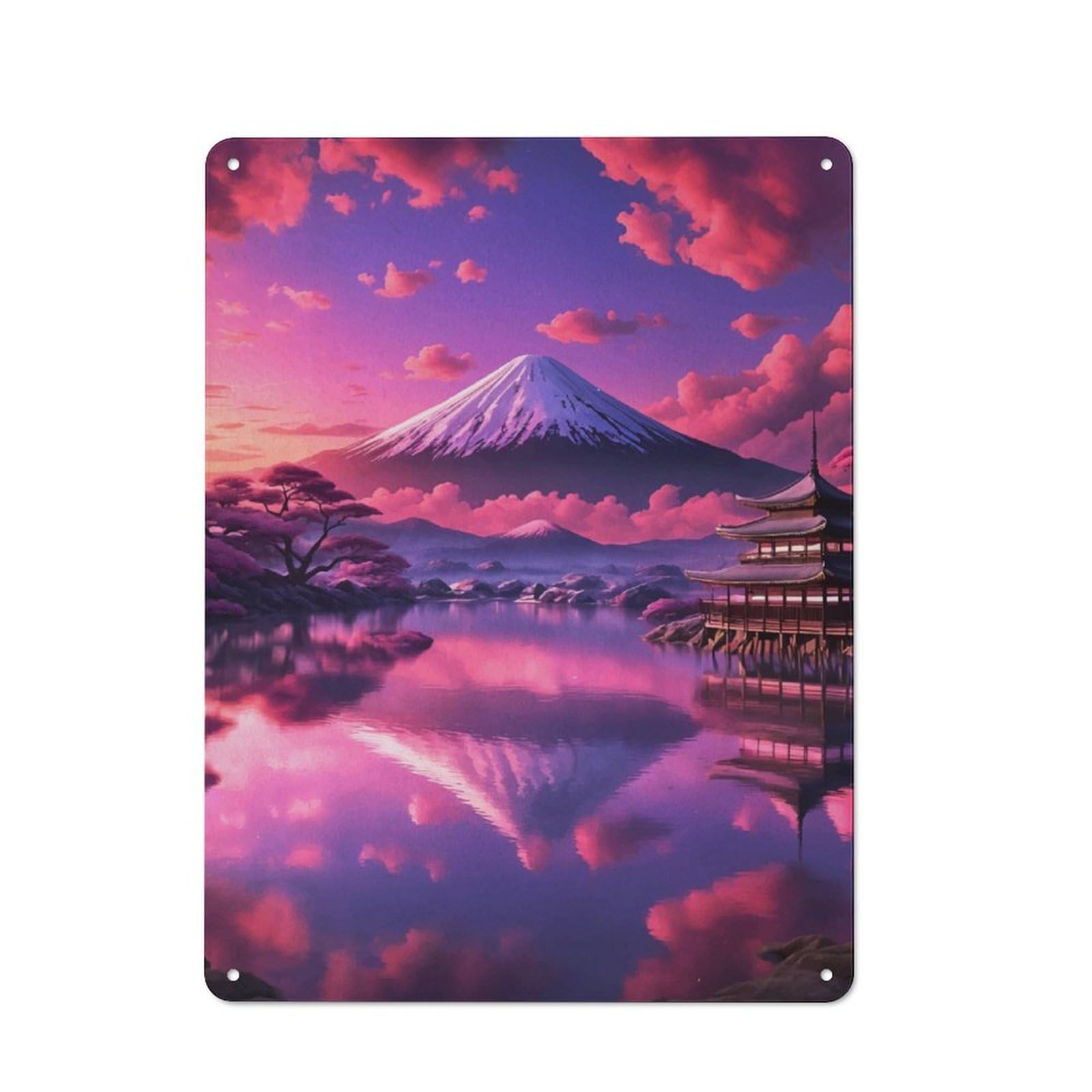 Junmoney Cherry Blossom Landscape Retro Metal Wall Sign 40X30cm With For Bar Or Restaurant, A Housewarming Gift For Hospitality Decor Collectors