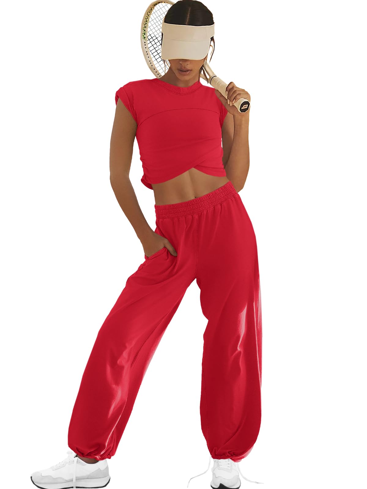 LAMISSCHE Womens Loungewear Set 2 Piece Outfits Sets Cropped Tops and Wide Leg Pants with Pockets Tracksuit