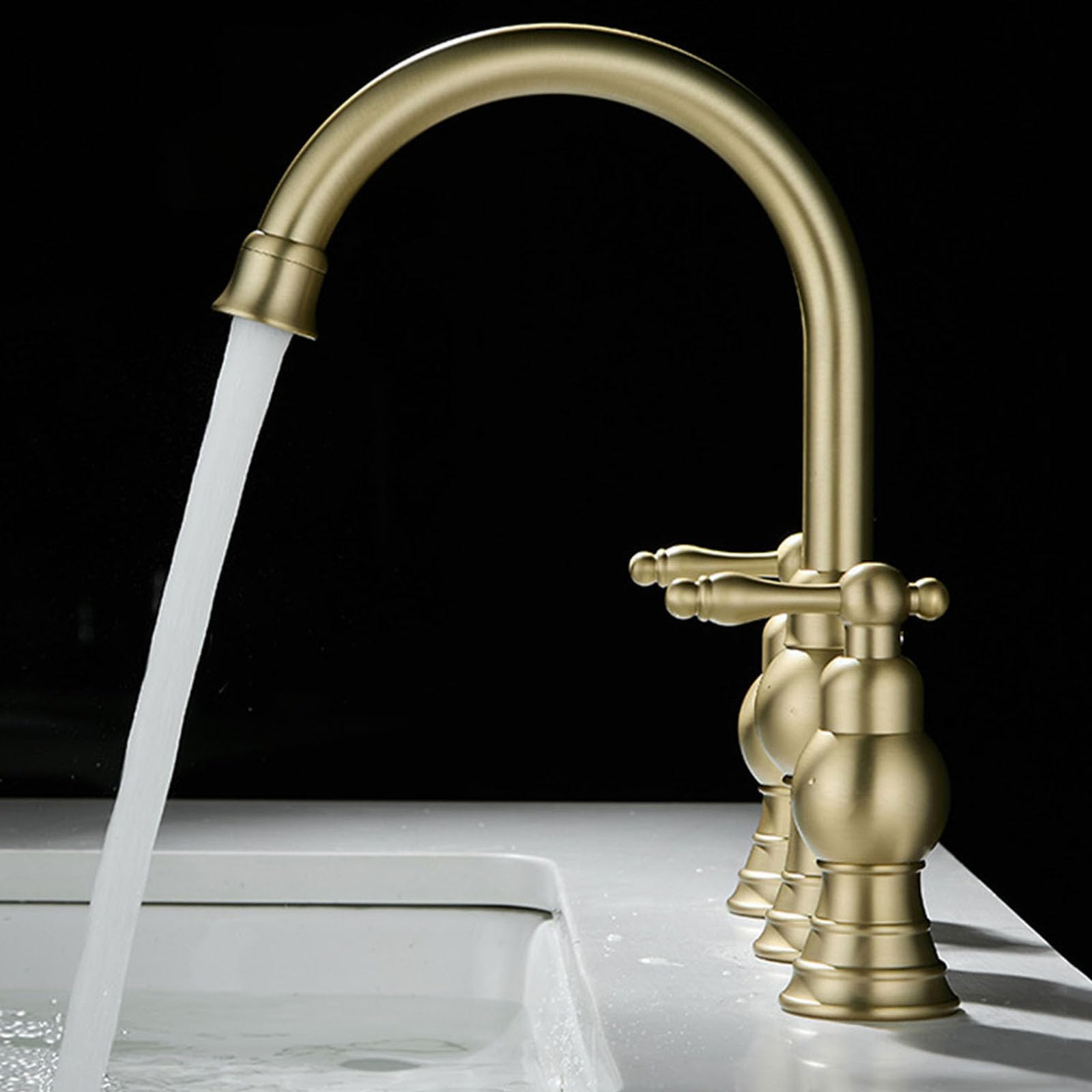 Rubinetto Bagno Lavabo 3 Fori Vintage Oro Spazzolato in Ottone
