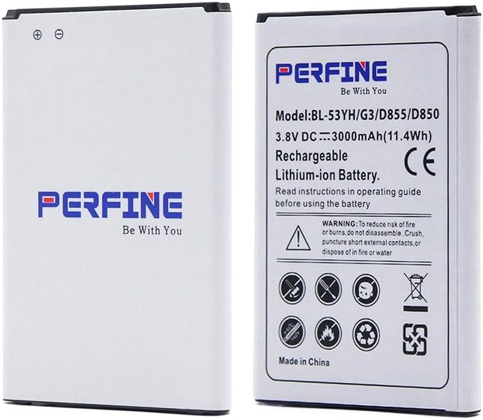 Perfine 3000mAh Rechargeable Li-ion Battery Replacement for LG G3 BL-53YH / D855/D850/LS990/D830 Standard Built in battery Original lithium ion battery Standard battery