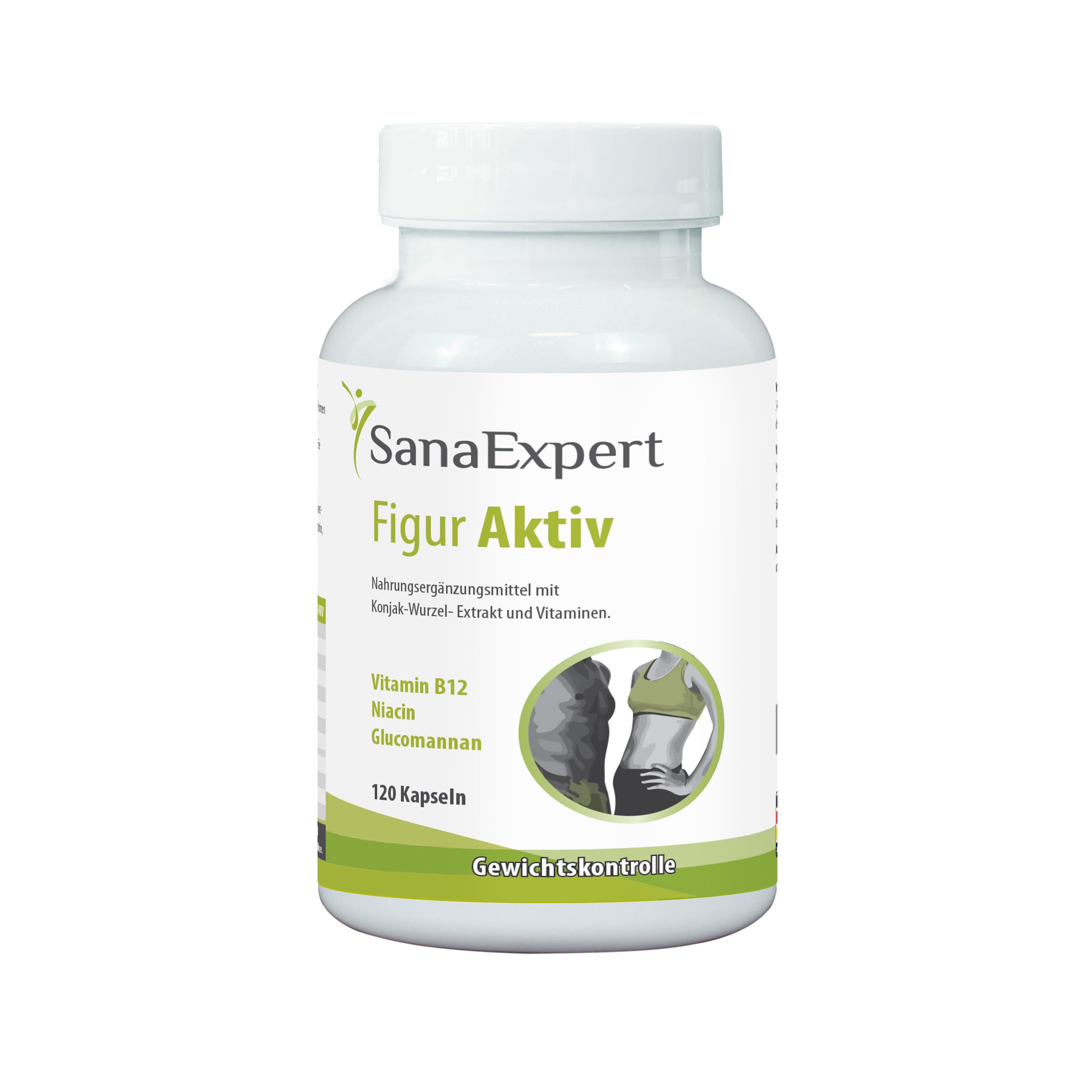 SanaExpert® Figur Aktiv Kapseln, Sättigungskapseln mit Konjak Glucomannan, Chrom, Vitamin B12, Niacin, Made in Germany, hochdosiert, 120 Stück (96 g)