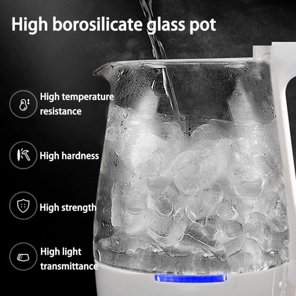 -Bollitore elettrico in vetro ecologico, bollitore per acqua senza fili da 1,7 litri con illuminazione a LED, bollitore per acqua per tè a ebollizione rapida, spegnimento automatico e protezione