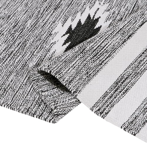 Image of Hand Woven 100% Natural Cotton Designer Rug|Kitchen Runner|Bedside Runner|Kitchen Mat|Carpet|Multiple uses for Balcony,Living Room,Bedroom,Size-22x60 Inches, (Black)