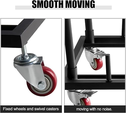 Miniatura 6 de Silla plegable duradera con 2 ruedas giratorias, estantes plegables de acero en forma de L para sillas plegables, carrito de silla plegable