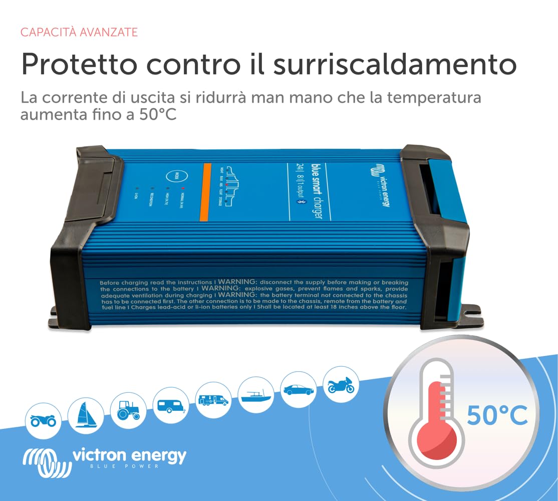 Victron Energy Blue Smart IP22 24-Volt 8 amp 230V, Caricatore Batteria a Singola Uscita CEE 7/7, Bluetooth