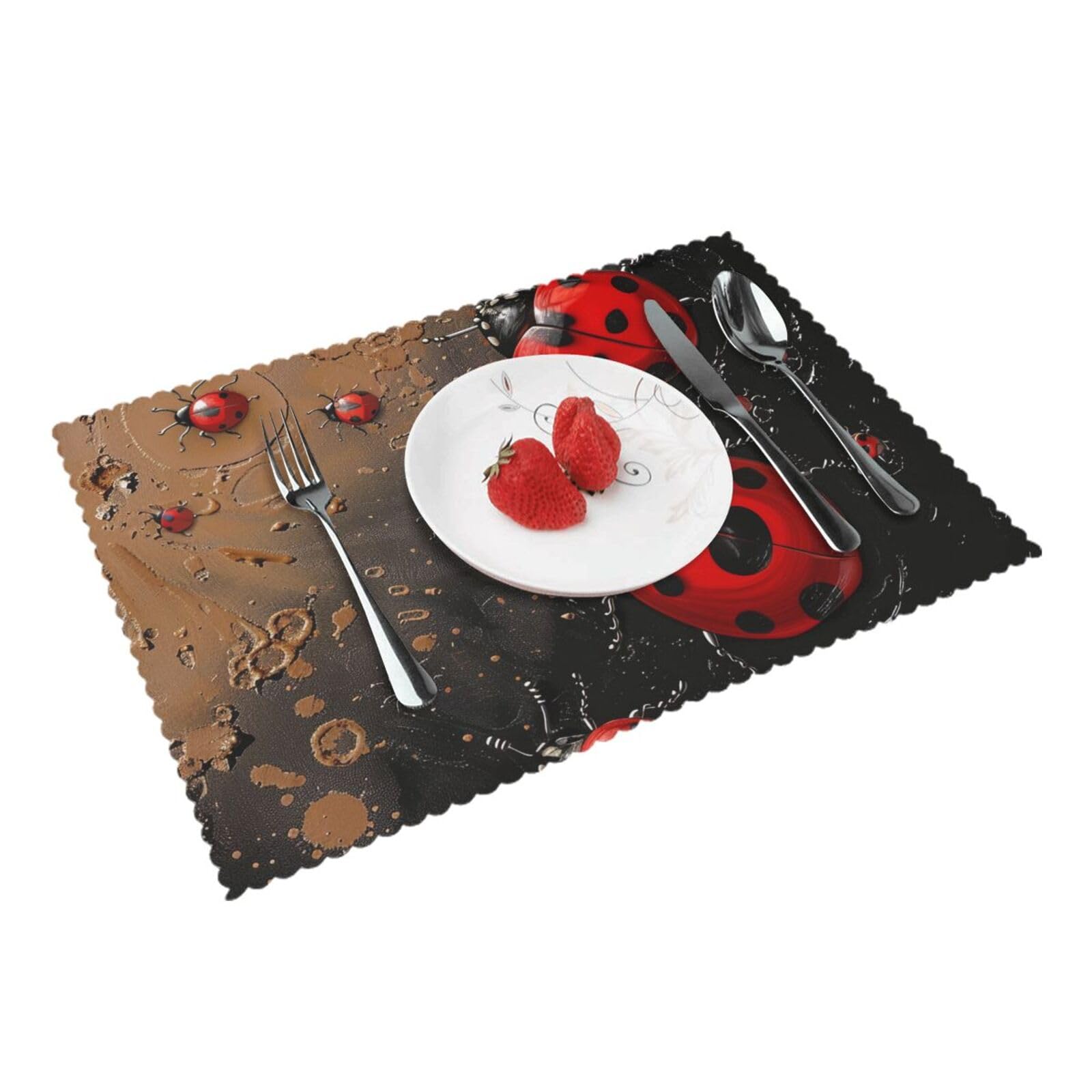 Art Ladybug Tracks Printed Placemat Heat Resistant Place Mats Set of 4 PCS Washable Kitchen Table Mats, 12x18 Inch