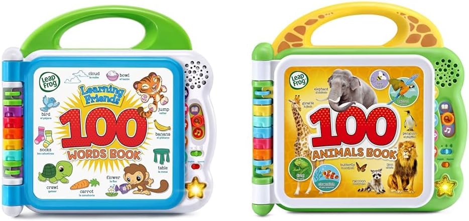 LeapFrog Learning Friends 100 Words Book & 100 Animals Book Bundle - Green Interactive Learning Set