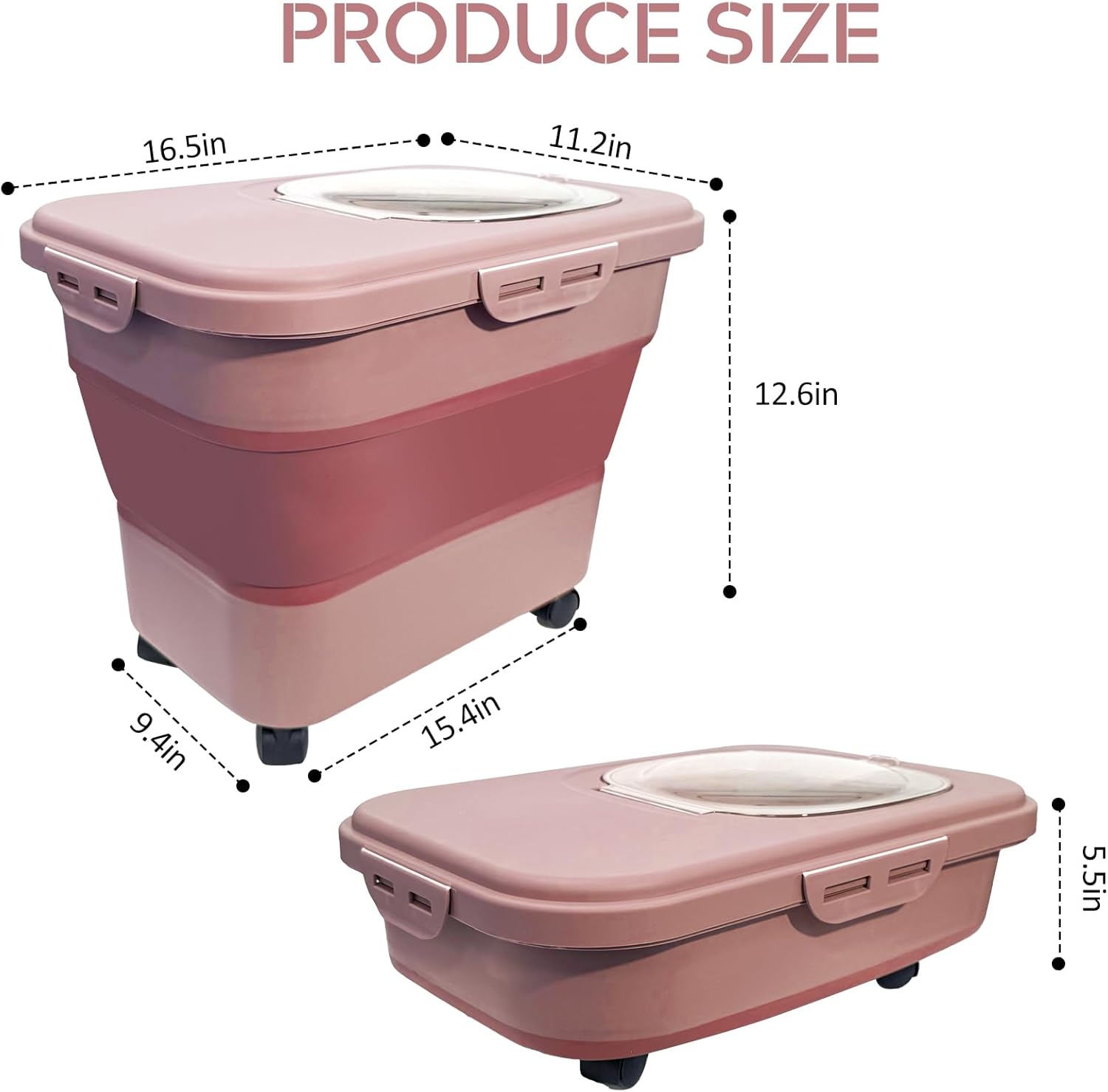 Collapsible Cat Litter Storage Container with Rolling Casters,20 Lbs Cat Litter Storage with Wheels,Airtight Lids,Cat Litter Shovel,Portable Cat Litter Storage Bin Container,BPA Free (Pink)
