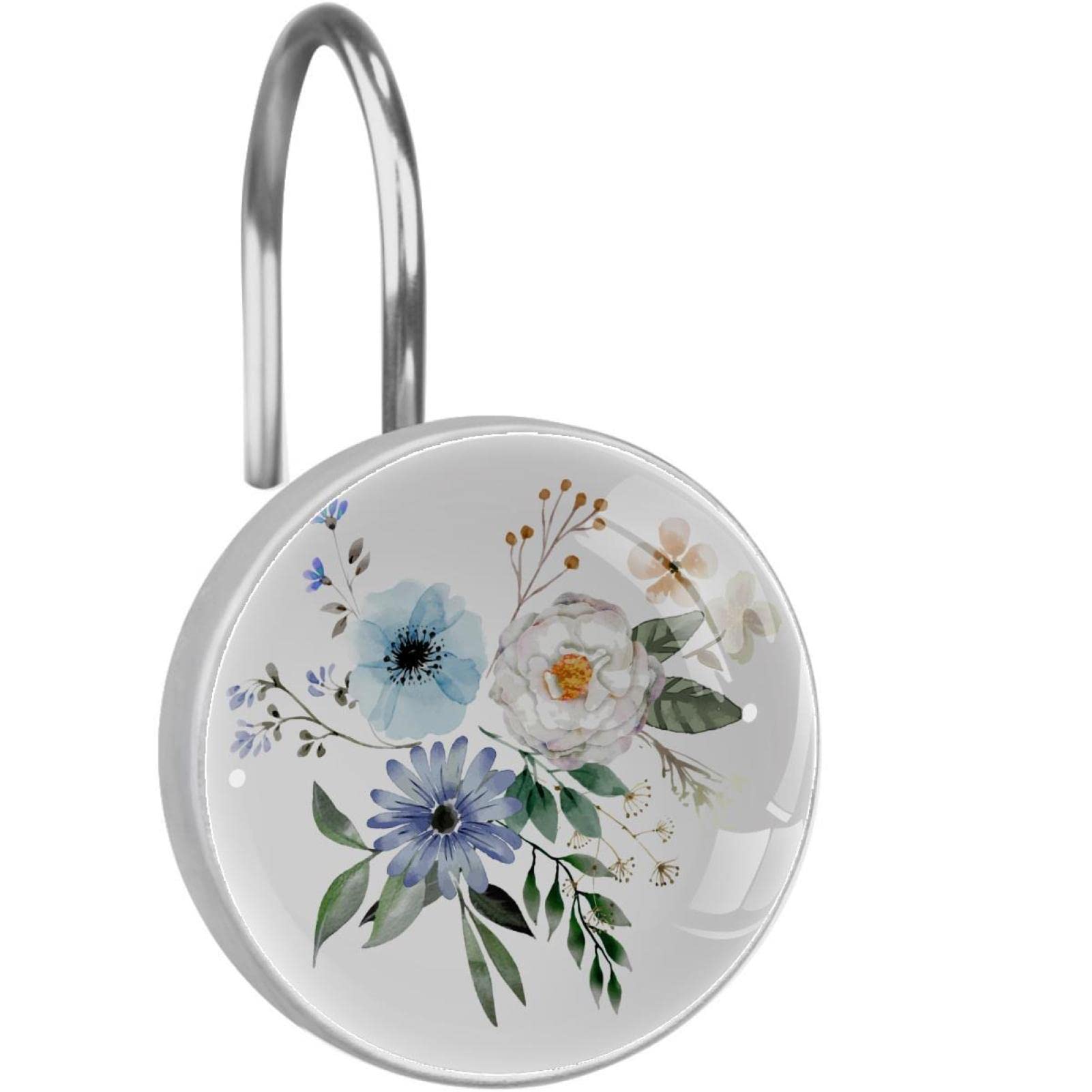 Anneaux de rideau de douche fleurs lot de 12 crochets inox antirouille pour salle de bain