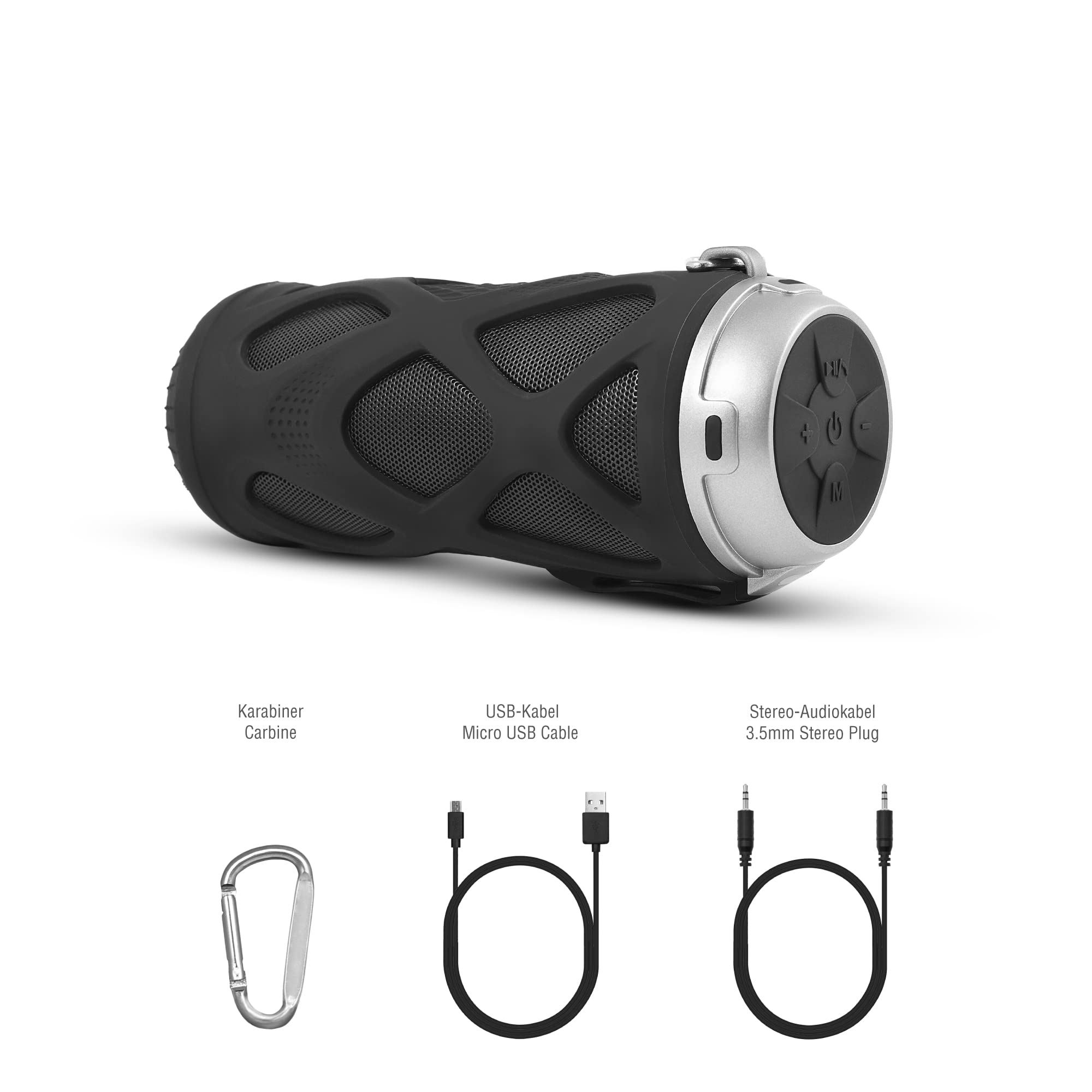 LEICKE Bluetooth Lautsprecher DJ Roxxx | spritzwassergeschützter tragbarer Lautsprecher | Kabellose Musikbox | fürs Fahrrad und Outdoor ​| Mit Wasserfest Stoßfest Mikrofon Portable 360° Stereo Audio