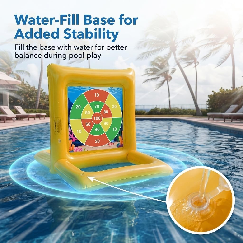 Pool Toys for Kids & Adults, 2-in-1 Pool Basketball Game & Dart Board Game Set, Pool Party Games for Kids Ages 6+ and Adults, Family Backyard Pool Games