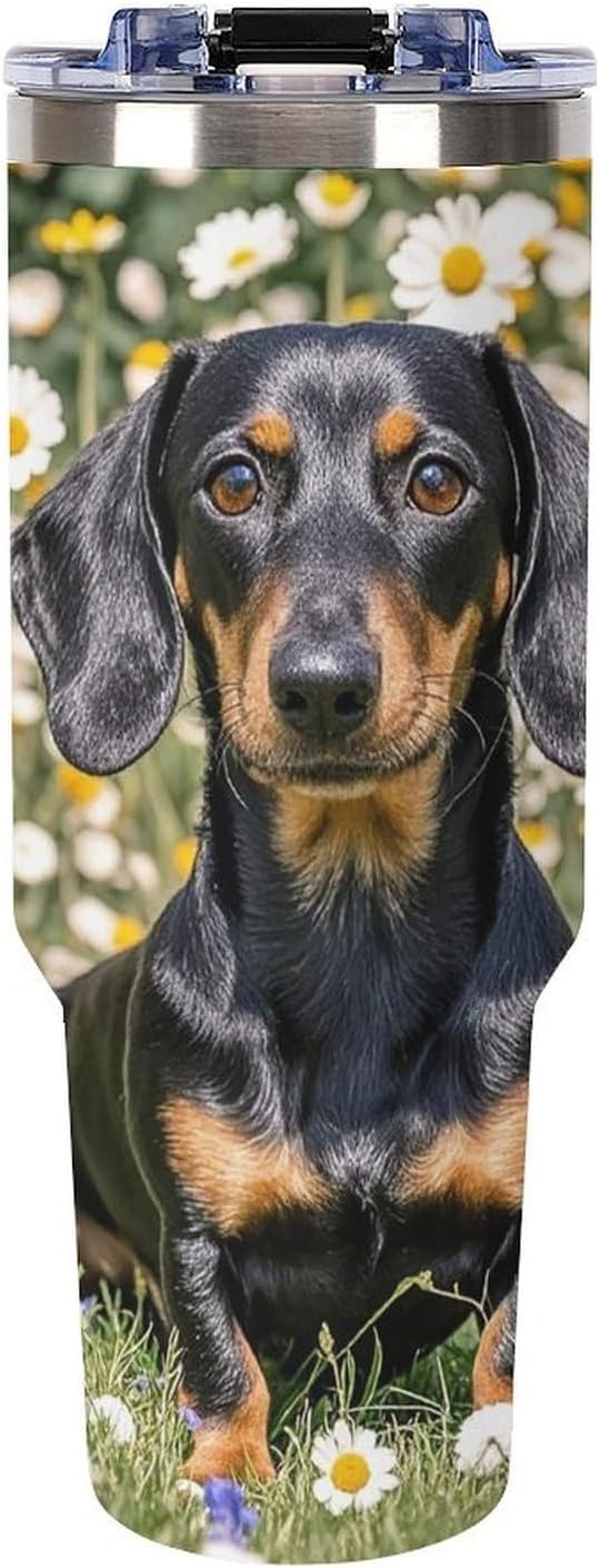 Pad Dachshund Travel Coffee Mug Reusable Durable Stainless Steel Insulated Tumbler with Handle And Straw Leak Resistant Portable Thermal Cup Gifts for Men Women 40 Oz