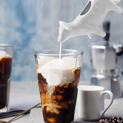 Miniatura 5 de Jarra de cerámica con forma de vaca, 2 piezas, jarra de leche para café, jarra de salsa para cocina, 3.5 onzas líquidas