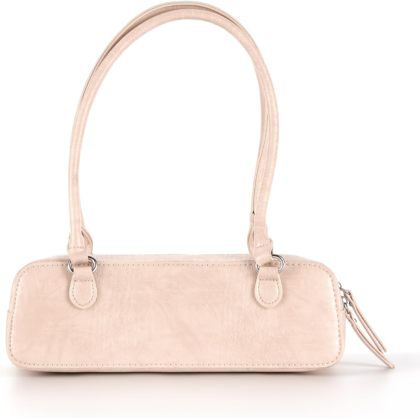 Stylish Crocodile Pattern Shoulder Bag, Rectangular East-West Handbag with Metal Charm, Available in Lime Green and Beige - Image 4