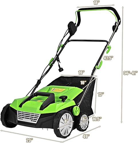 Miniatura 7 de Goplus Escarificador eléctrico de césped con cable 2 en 1 con 4 alturas de corte, escarificador eléctrico de 15 pulgadas y 13 amperios con bolsa de