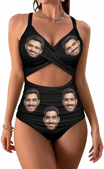 Custom Face Swimsuits for Women Funny Bathing Suits with Photo Picture Husband Face