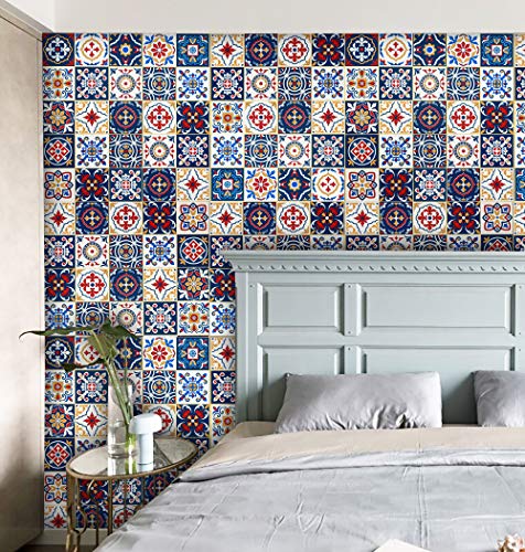 17.7"X393.7"Colorful Tile Peel And Stick Wallpaper Kitchen Pattern Contact Paper Removable Self Adhesive Paper Waterproof Wallpaper Decorative Cabinets Furniture Countertop Shelf Drawer Liner #TOP6