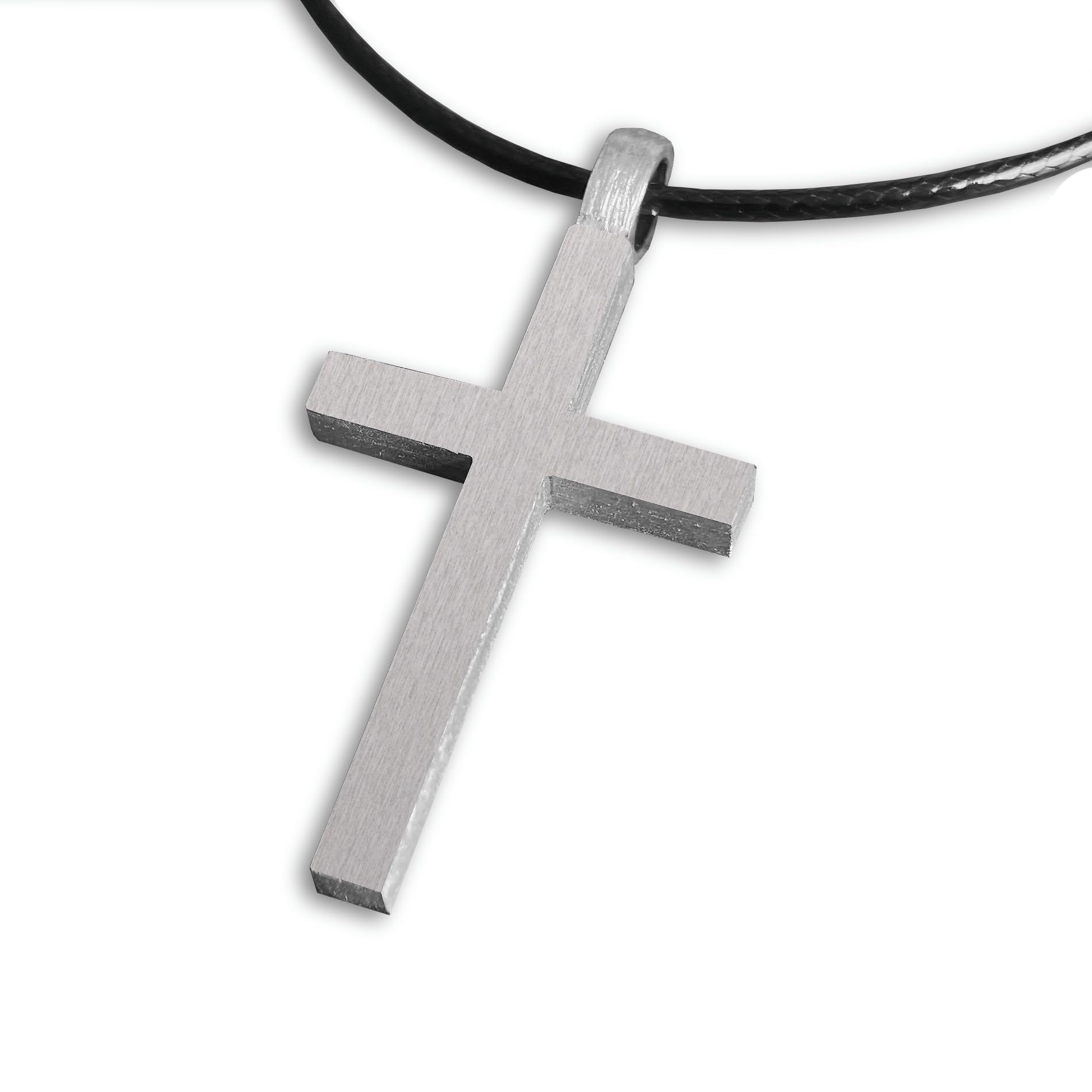 ZENSE - Collana da uomo con croce latina in argento massiccio spazzolato 925, realizzata a mano - Anti-ingiallimento rodio - Altezza 3,5 cm - Cordino nero 55 cm - Certificato di autenticità
