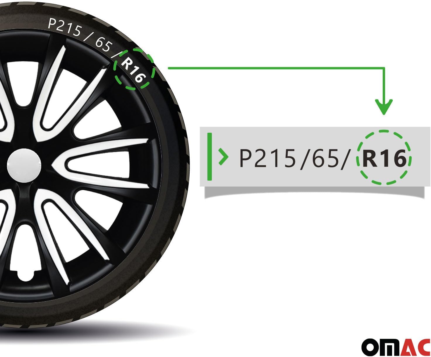 OMAC - Black Matt White Matte Hub Caps 16 Inch Set of 4 for Subaru Impreza, Tapas para Rines 16, Premium Wheel Covers 16 Inch, R16 Rim Cover Set, Snap On Durable Car Replacement Exterior Accessories